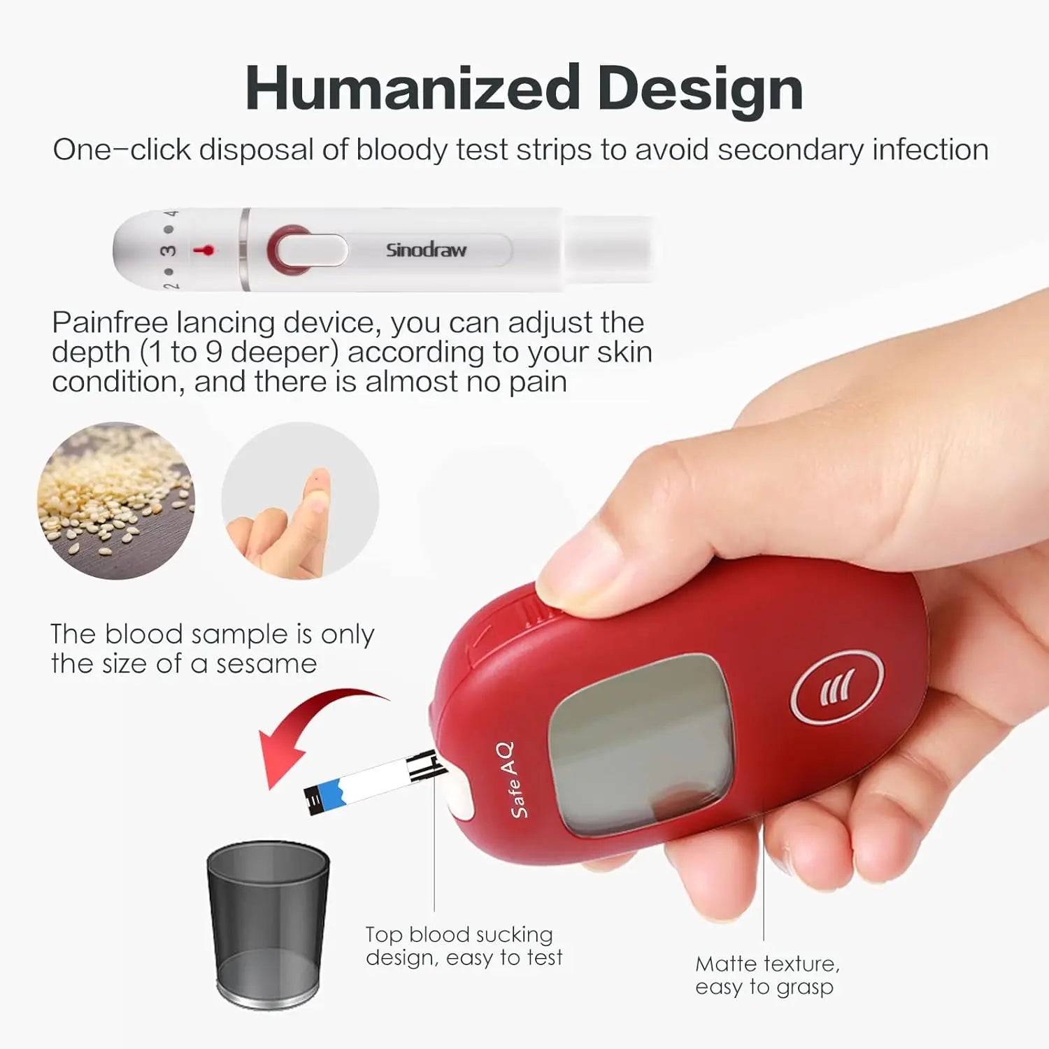 Safe AQ Blood Glucose Meter with Test Strips and Lancets: