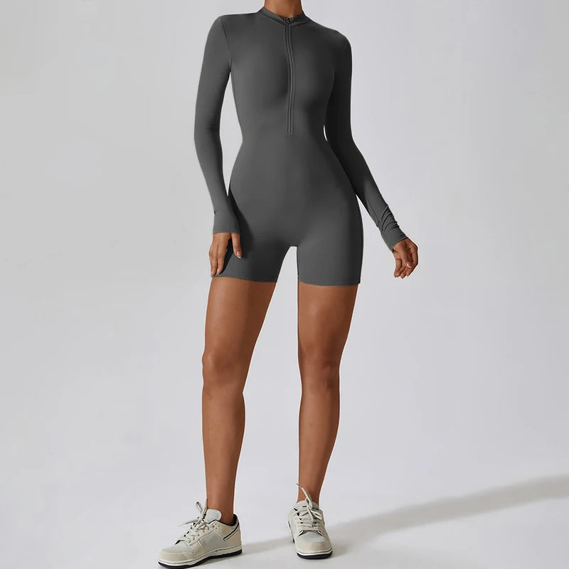 Women's Summer Zipper Workout Jumpsuit – Short Sports Tracksuit