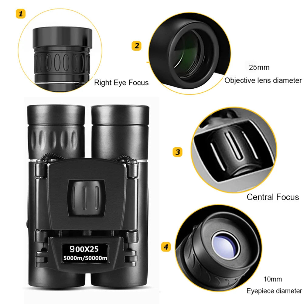900x25 HD Zoom Binoculars – Portable Long Range BAK4 Telescope for Hunting & Camping