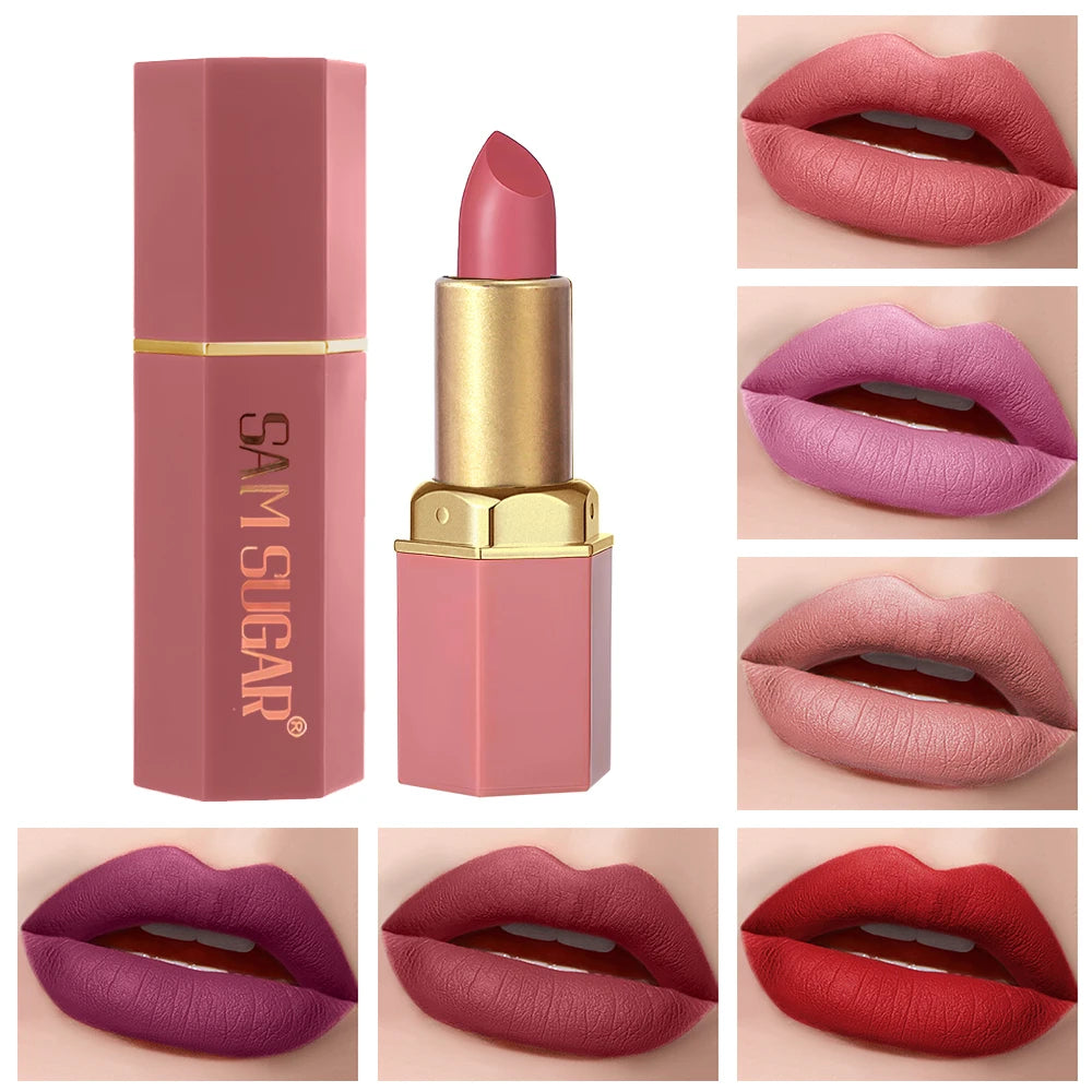 6PCS Gold Bar Matte & Glitter Lipstick Set – Velvet Pearlescent Finish