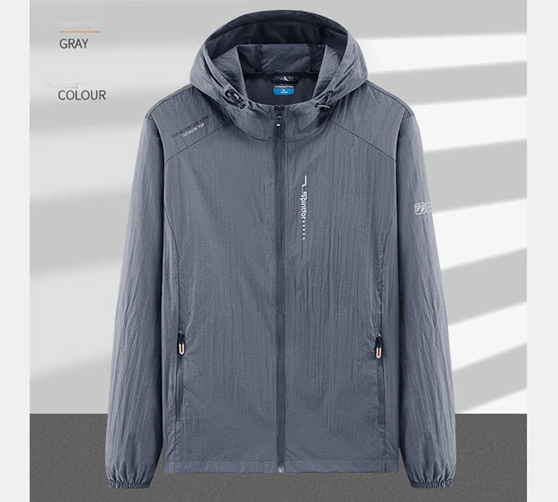Summer Outdoor Quick Dry Sun-Protective Thin Jacket Men Hiking Fishing Cycling Hooded Gym Sport Windbreaker Ultra Light Coats
