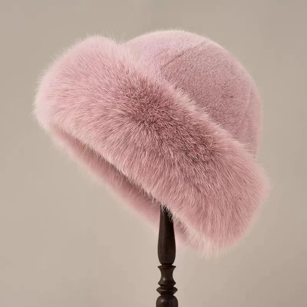 New Fluffy Fur Bucket Hat for Women: