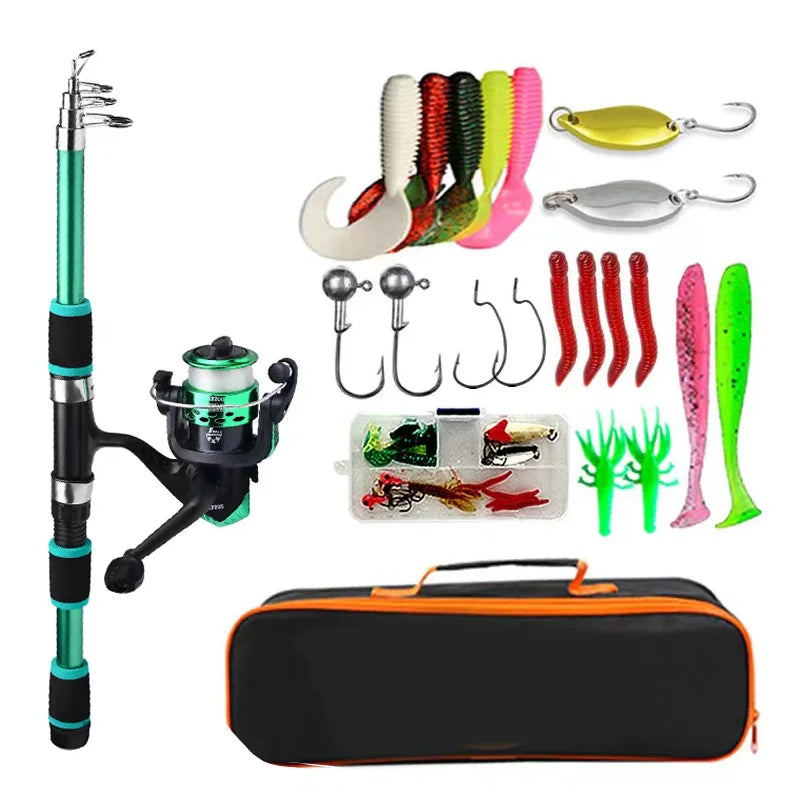 Telescopic Fishing Rod & Reel Combo Kit – Full Travel Set with Baits & Hooks