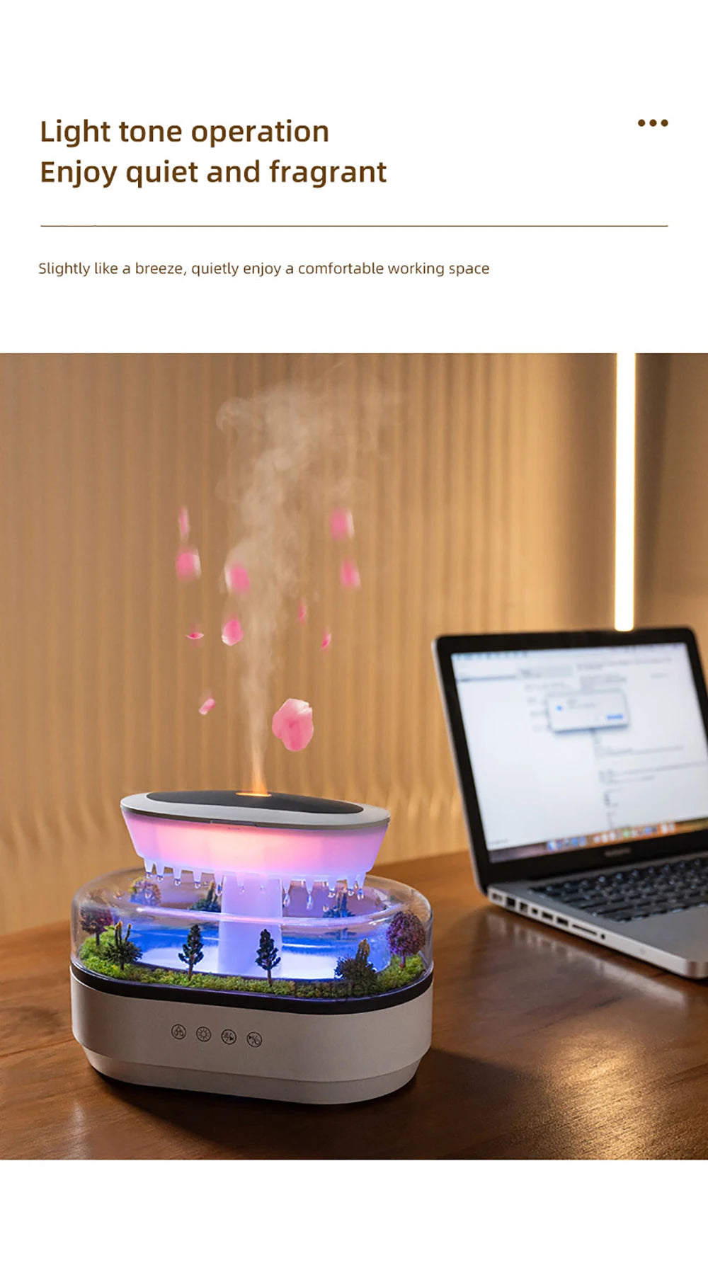 Raindrop Aroma Humidifier with Colorful Light & White Noise
