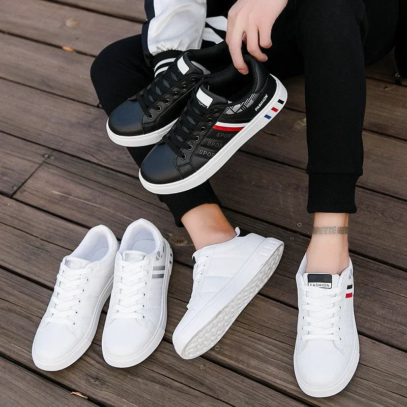 2024 Men's Fashion Casual Sneakers – Lace-Up White Vulcanized Shoes