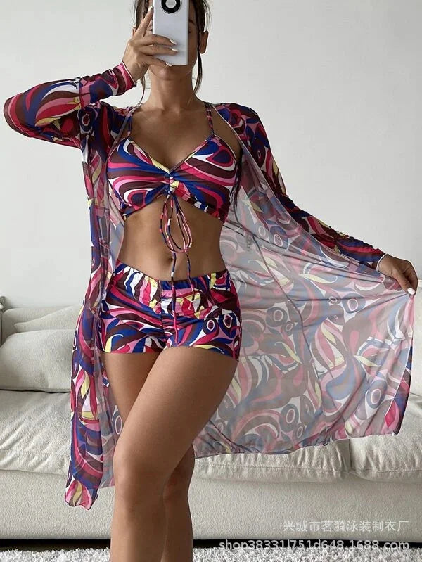 Summer Print Tankini Set – Push-Up 3-Piece Women’s Swimwear