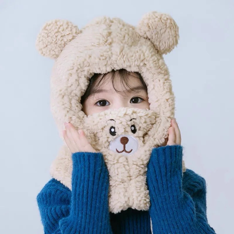 Trend Children's Winter Hat - Cute Bear Plush Neck and Ear Protection Cap