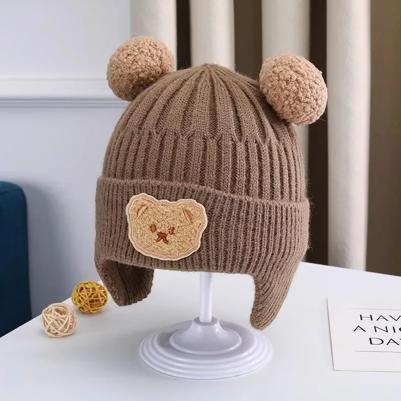 Baby wool hat cute bear ear protection hat children winter