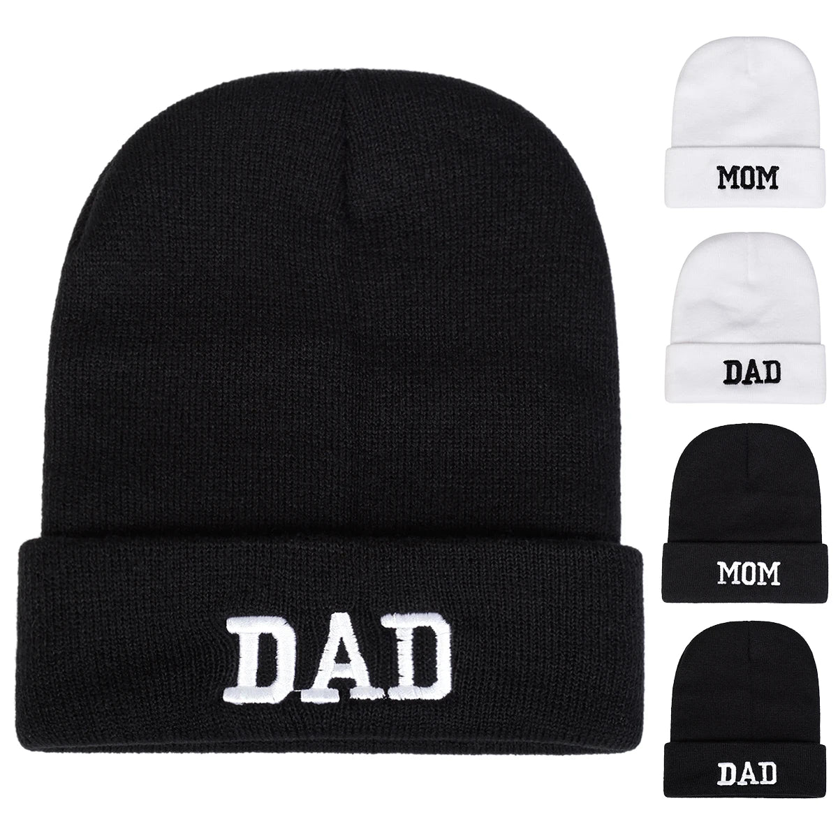 DAD MOM Letter Embroidery Beanies: