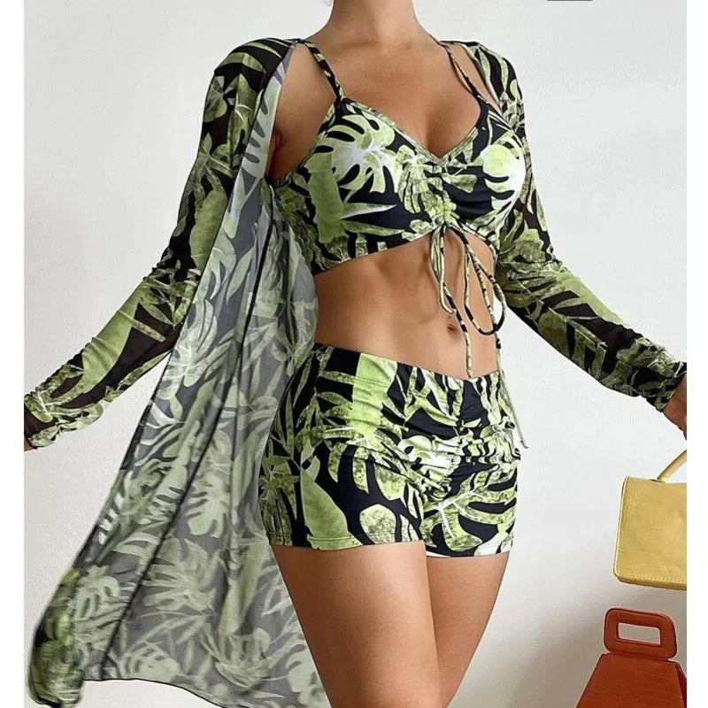 Summer Print Tankini Set – Push-Up 3-Piece Women’s Swimwear