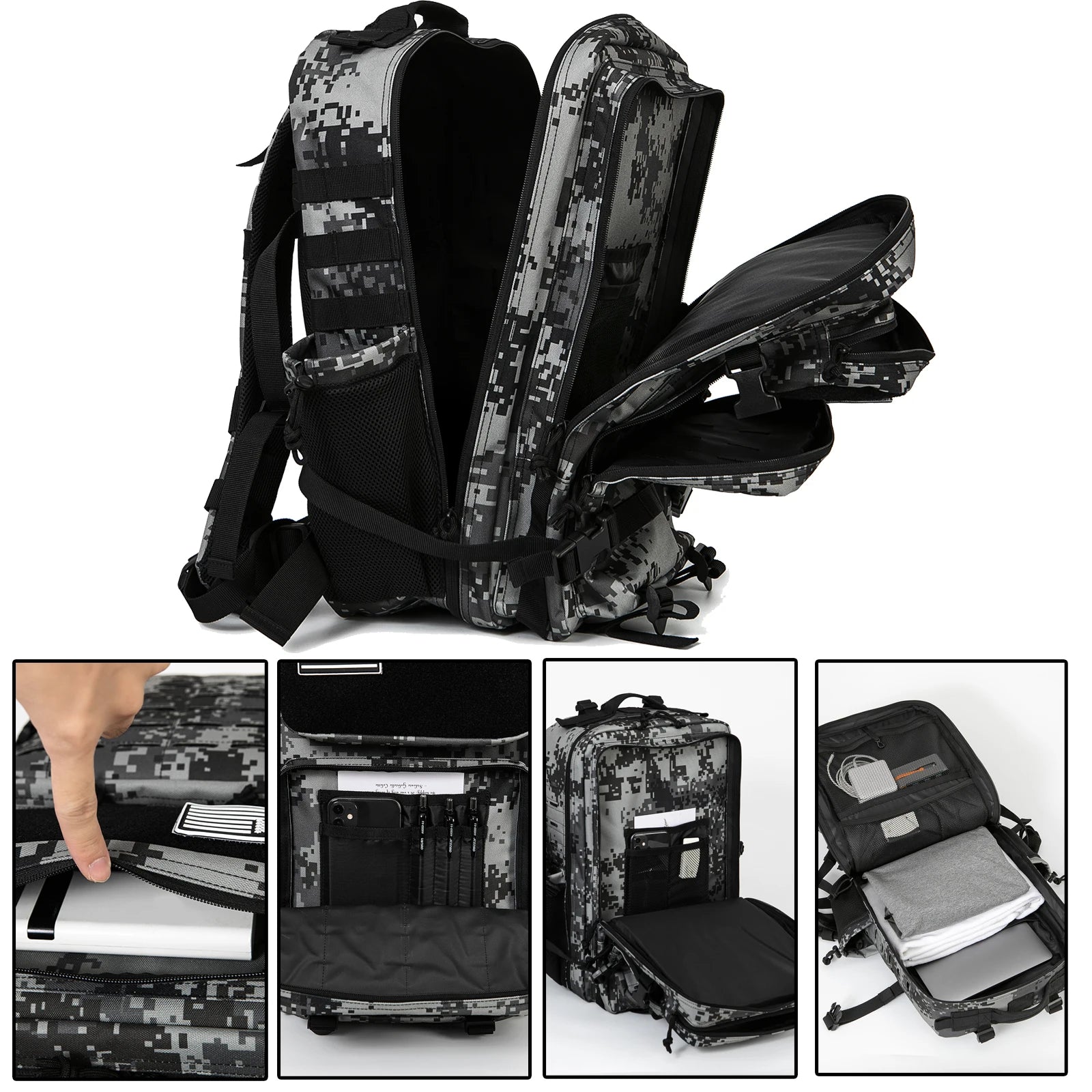 QT&QY 50L Tactical Backpack – MOLLE Survival Rucksack with Bottle Holder