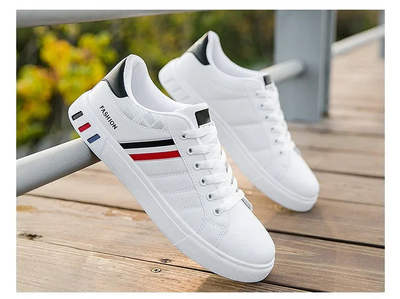 2024 Men's Fashion Casual Sneakers – Lace-Up White Vulcanized Shoes