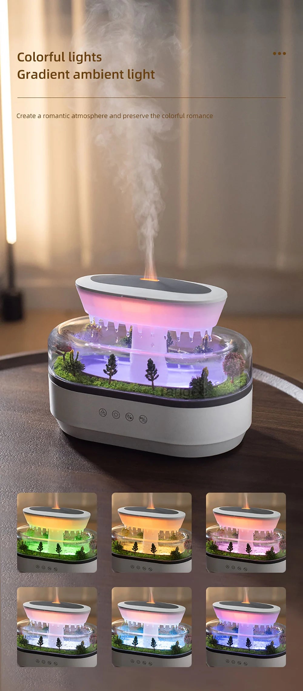 Raindrop Aroma Humidifier with Colorful Light & White Noise