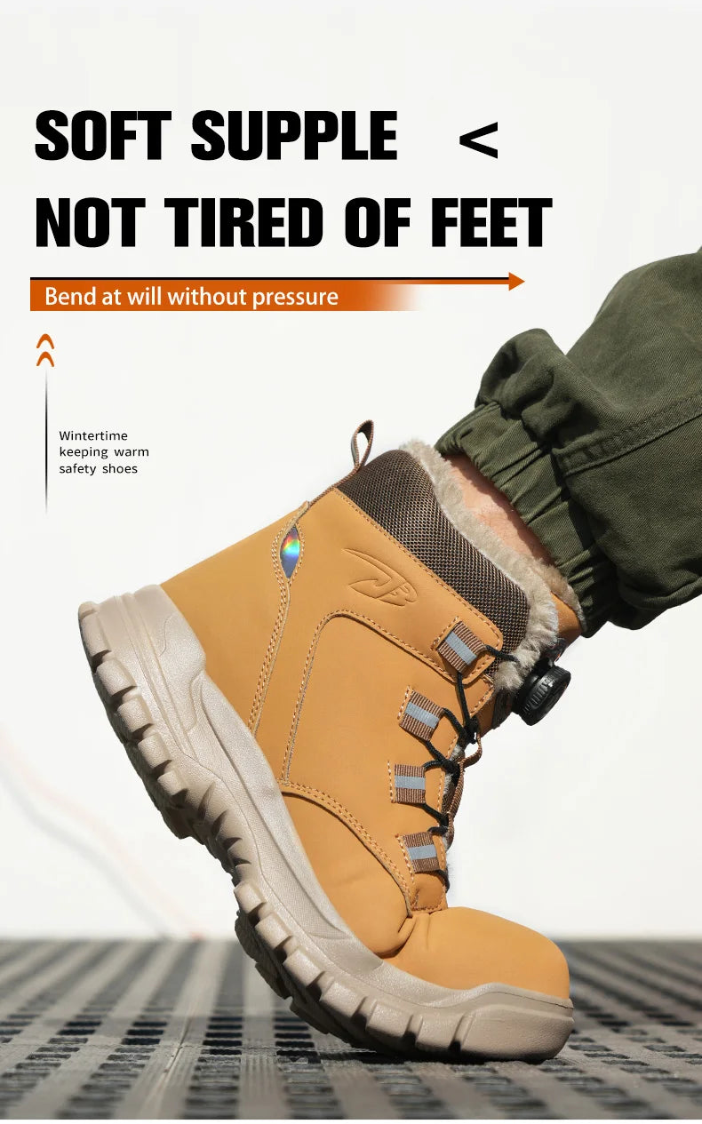 Fashion 2024 Winter Velvet Men Work Safety Shoes: