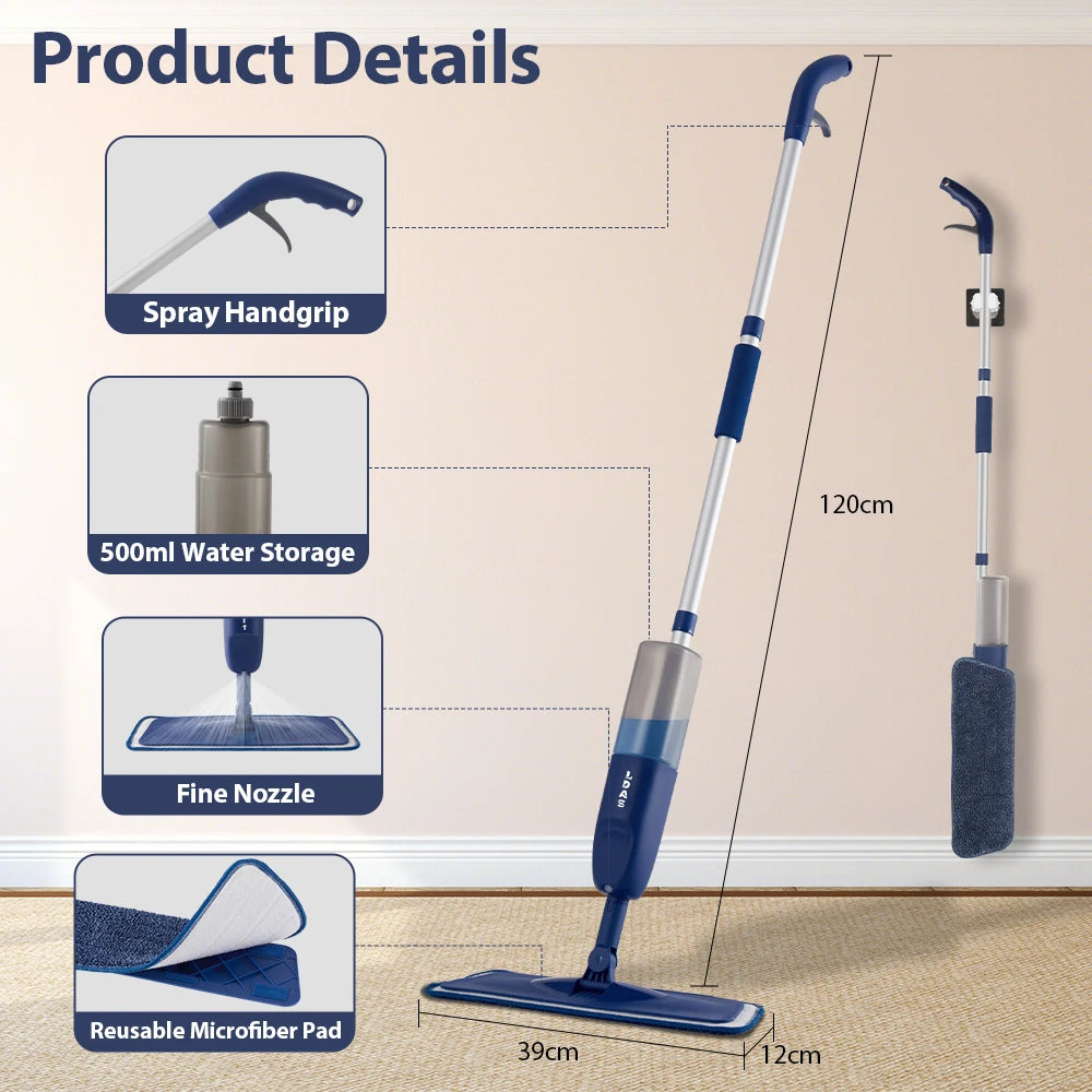 DARIS Spray Mop – 500ml Bottle, 3 Microfiber Pads, Wet & Dry Floor Cleaning Mop