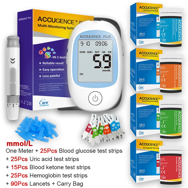 Multifunction Monitor Hemoglobin Blood Ketone Glucose Uric Acid Meter Test Strip