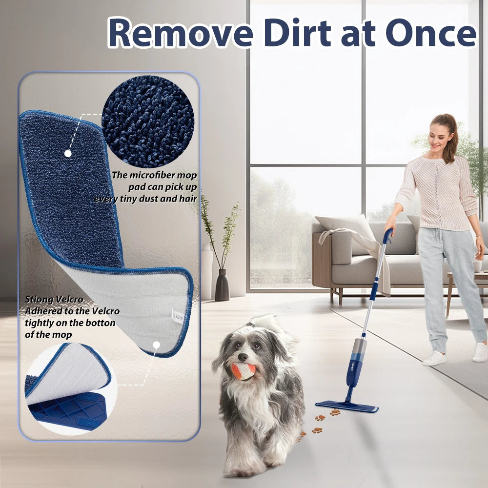 DARIS Spray Mop – 500ml Bottle, 3 Microfiber Pads, Wet & Dry Floor Cleaning Mop