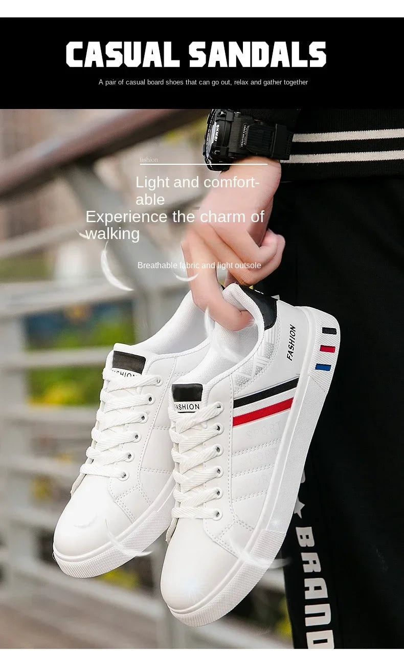 2024 Men's Fashion Casual Sneakers – Lace-Up White Vulcanized Shoes