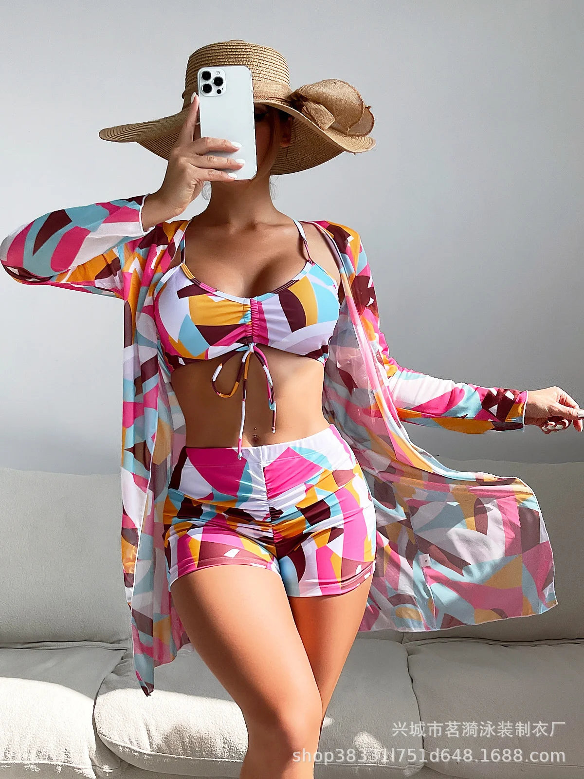 Summer Print Tankini Set – Push-Up 3-Piece Women’s Swimwear