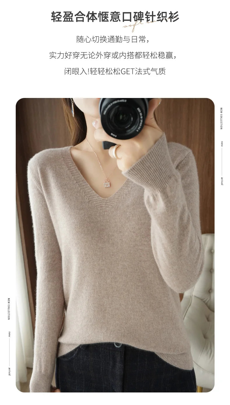 New Cashmere Women's V-neck Pullover Lace Neck Hollow Out Design Sweater: