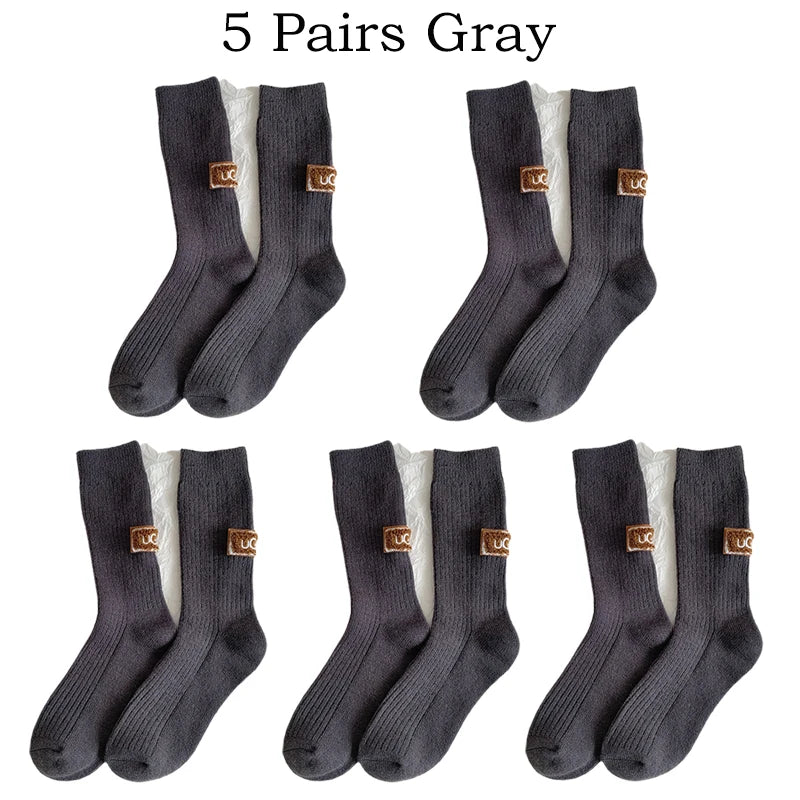 5 Pairs Winter Cashmere Wool Socks for Women: