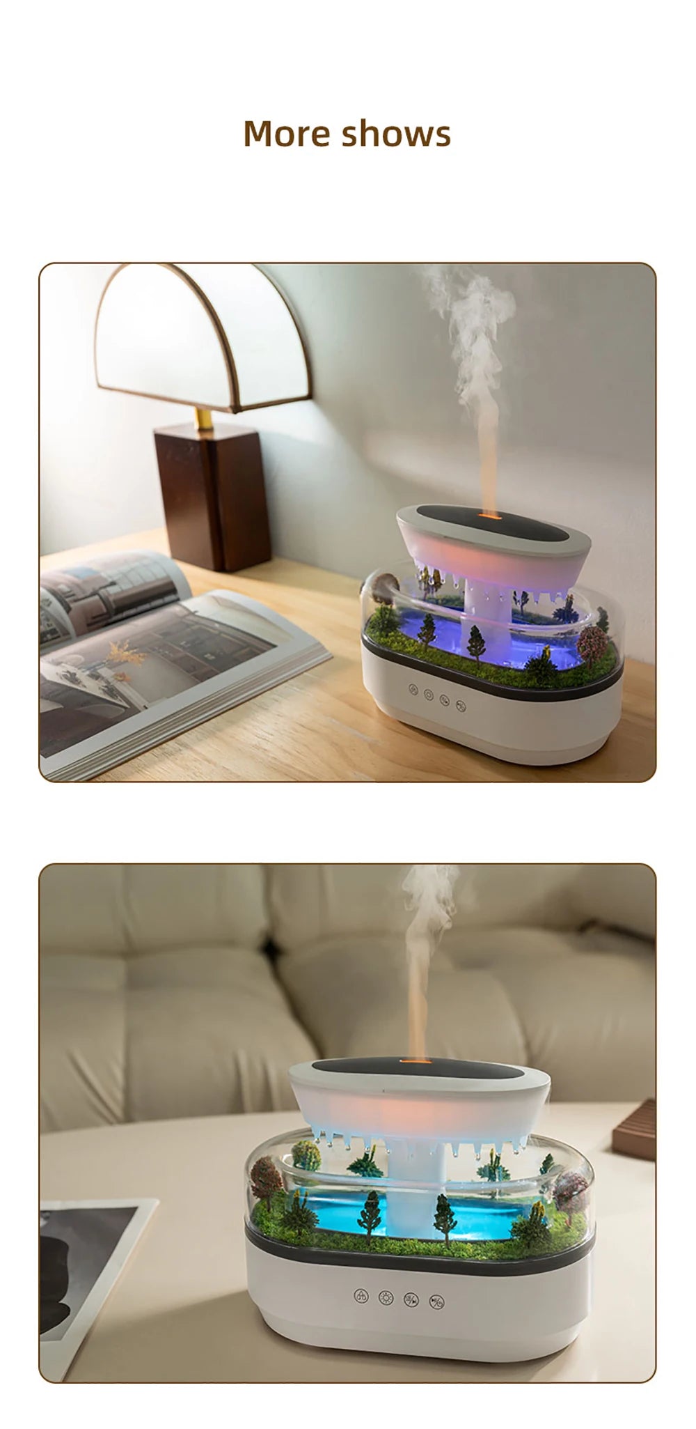 Raindrop Aroma Humidifier with Colorful Light & White Noise