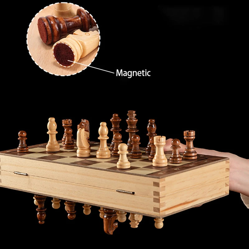 Magnetic Foldable Wooden Chess Set – Portable & Educational Game