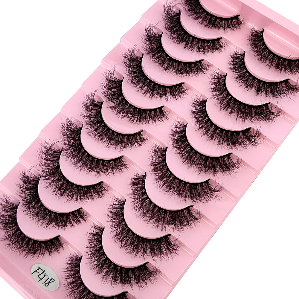 10 Pairs Faux Mink 3D Curly Eyelashes – Handmade Natural Look