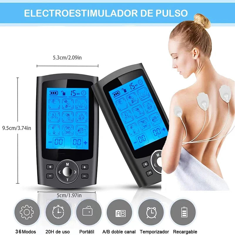 36-Mode TENS & EMS Muscle Stimulator – Digital Therapy Massager