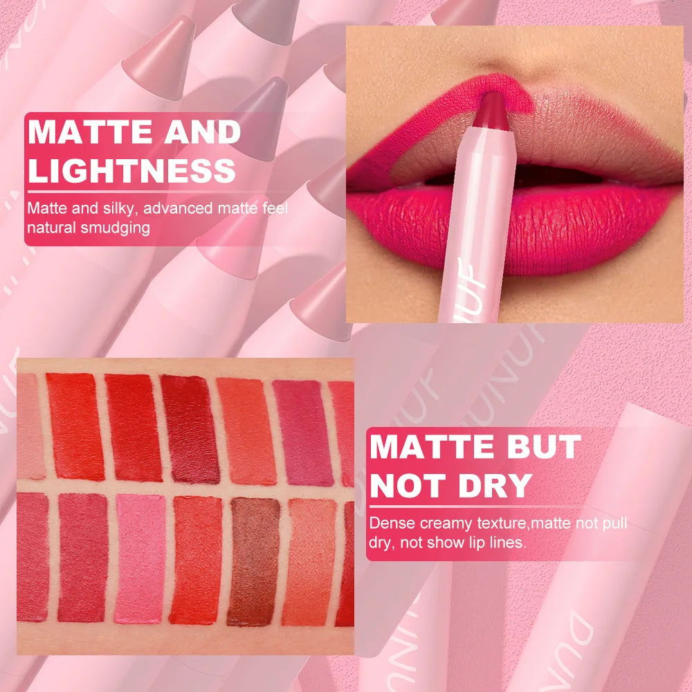 18-Colors Lipstick Pencil - Waterproof Sexy Red Matte Lip Contour Tint