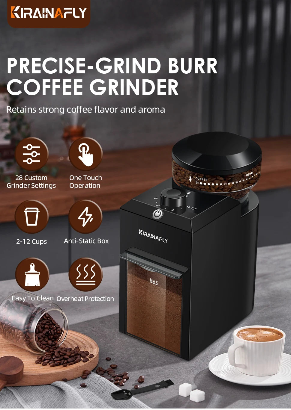Automatic Burr Mill Coffee Grinder – 28-Setting Electric Coffee Bean Grinder