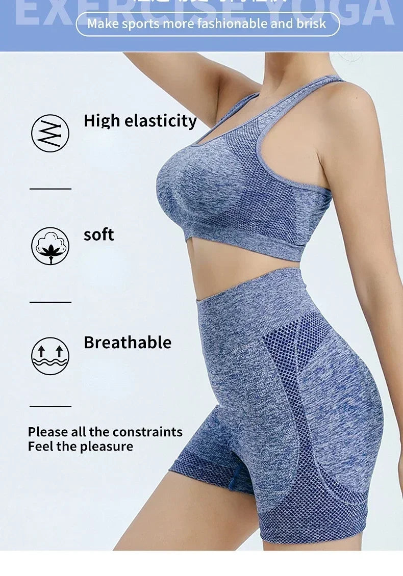 Women's Seamless Yoga Set – Gym Shorts, Sports Bra & Leggings