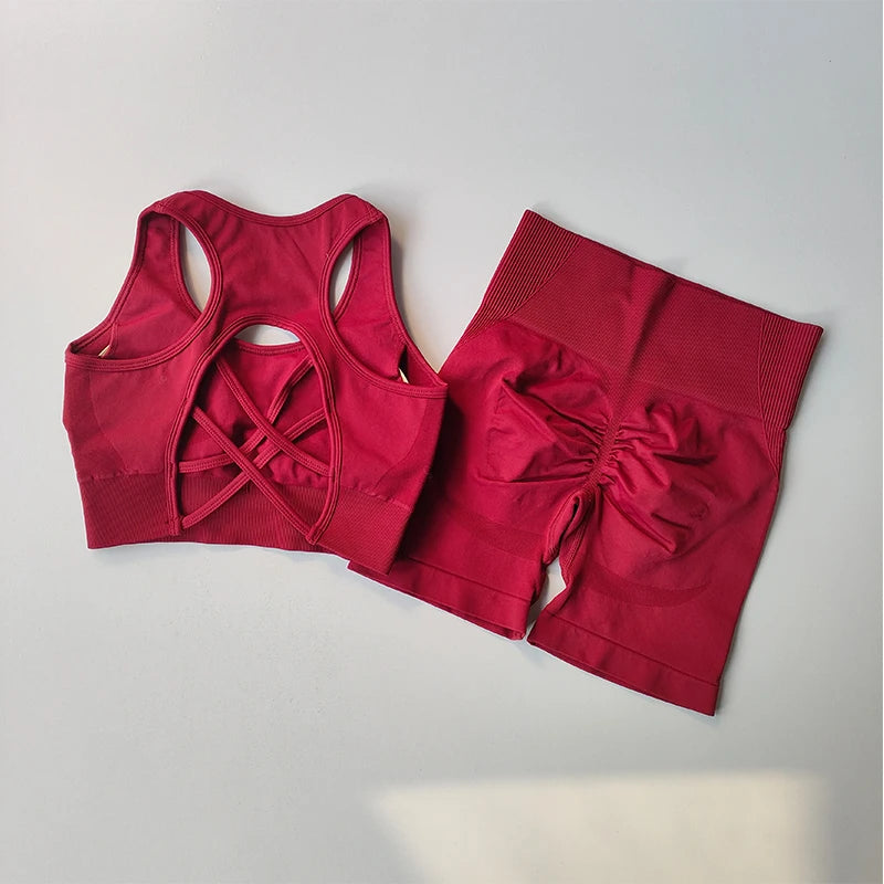 Women's Seamless Yoga Set – Sport Bra & High-Waist Shorts