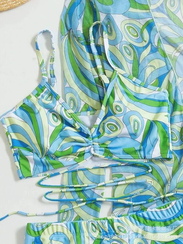 Summer Print Tankini Set – Push-Up 3-Piece Women’s Swimwear