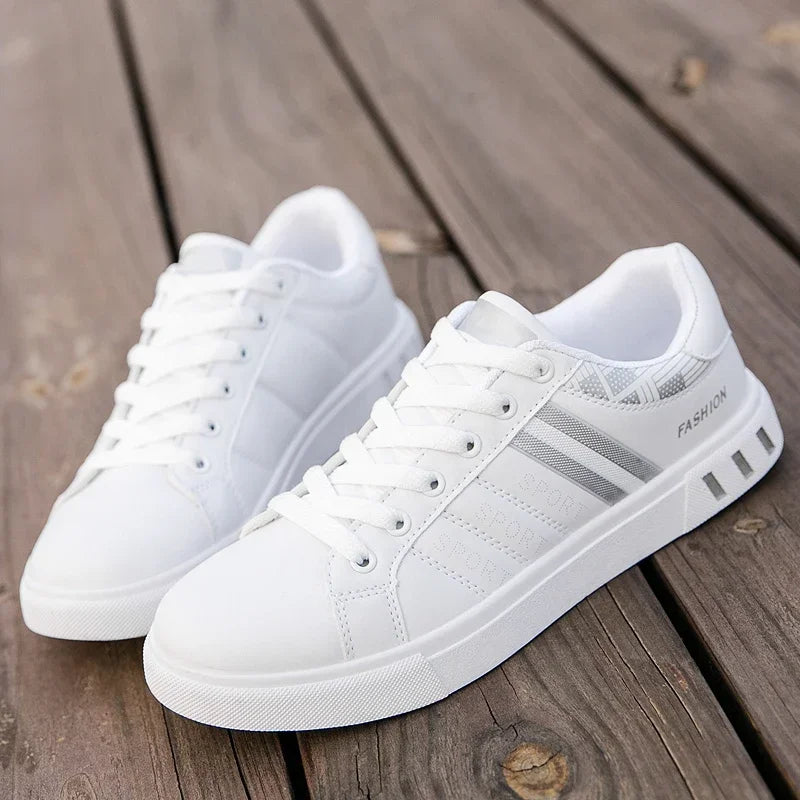 2024 Men's Fashion Casual Sneakers – Lace-Up White Vulcanized Shoes