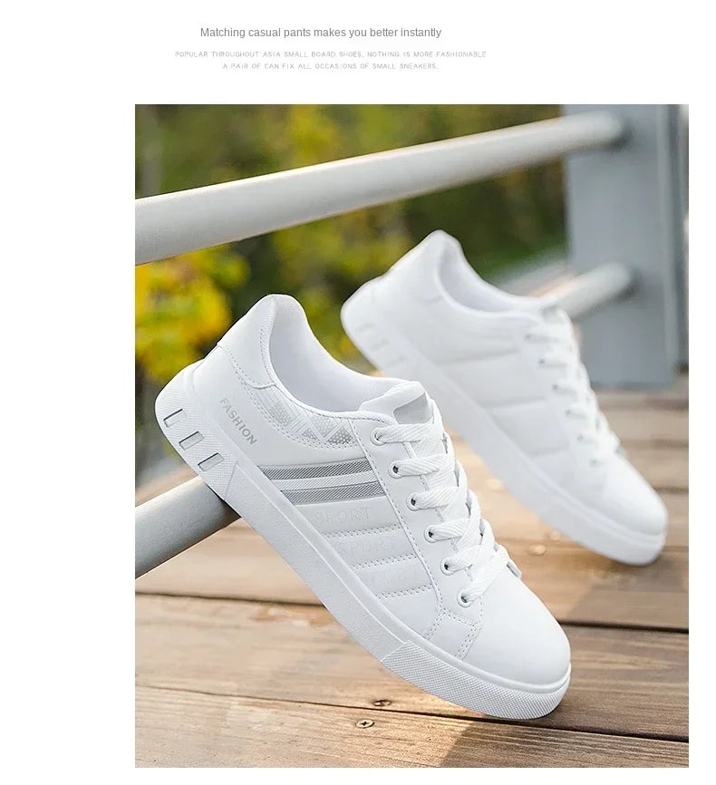 2024 Men's Fashion Casual Sneakers – Lace-Up White Vulcanized Shoes