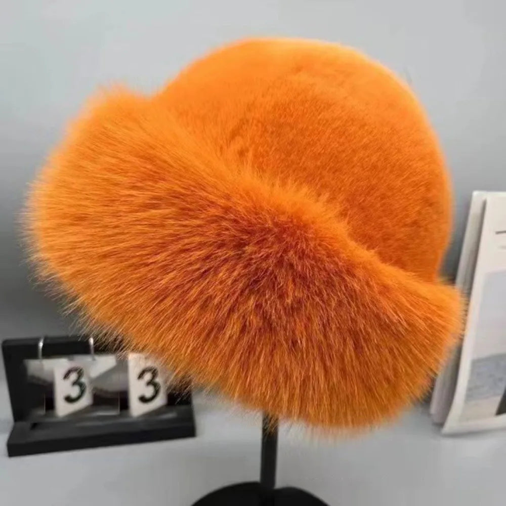 New Fluffy Fur Bucket Hat for Women: