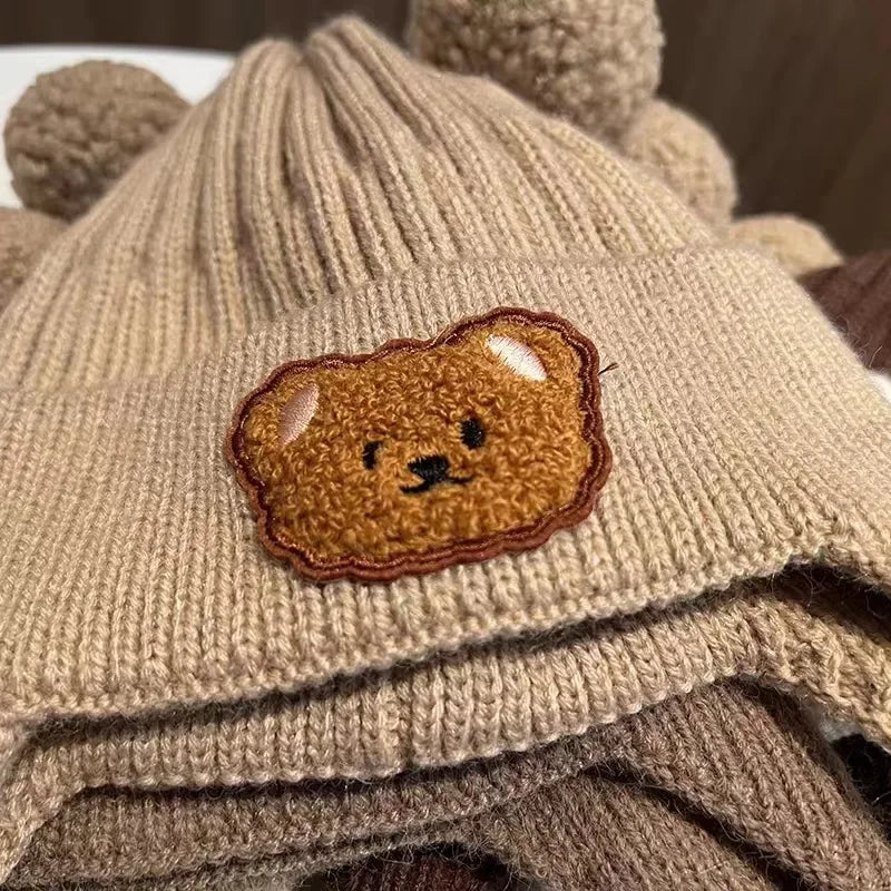 Baby wool hat cute bear ear protection hat children winter