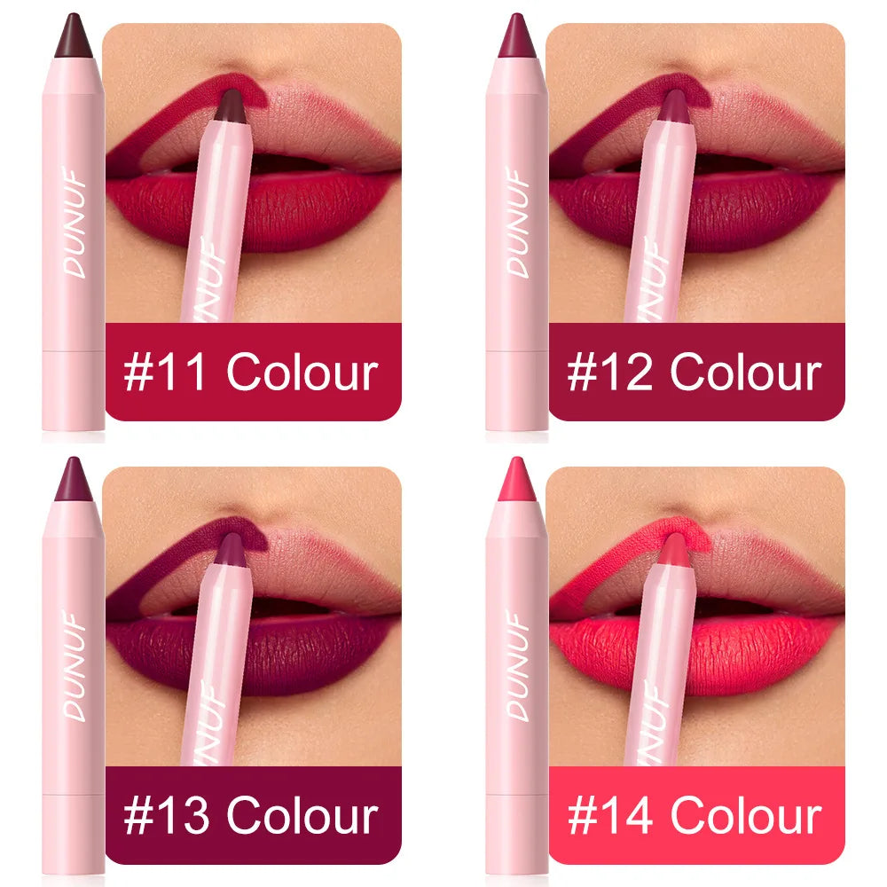 18-Colors Lipstick Pencil - Waterproof Sexy Red Matte Lip Contour Tint