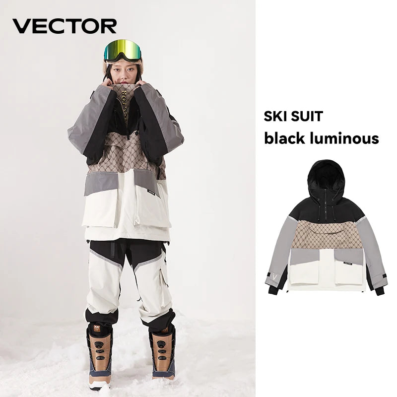 VECTOR Ski Wear Women Man Hooded Sweater Reflective Trend Ski Wear Thickened Warmth and Waterproof Ski Equipment Ski Suit Women