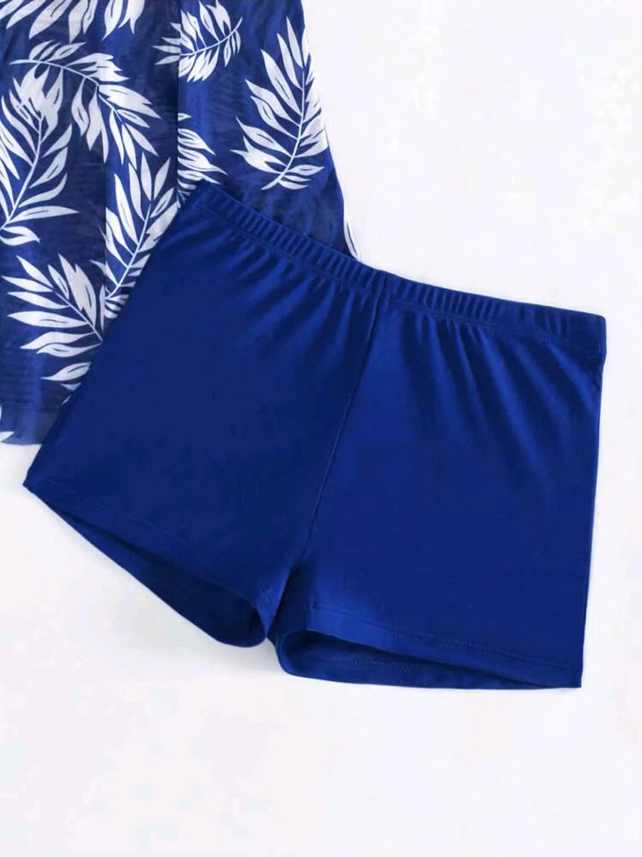 2024 Tankini Dress with Shorts – Padded Printed Swimwear