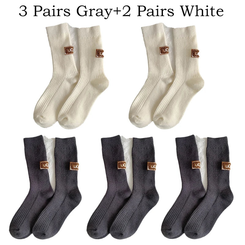 5 Pairs Winter Cashmere Wool Socks for Women: