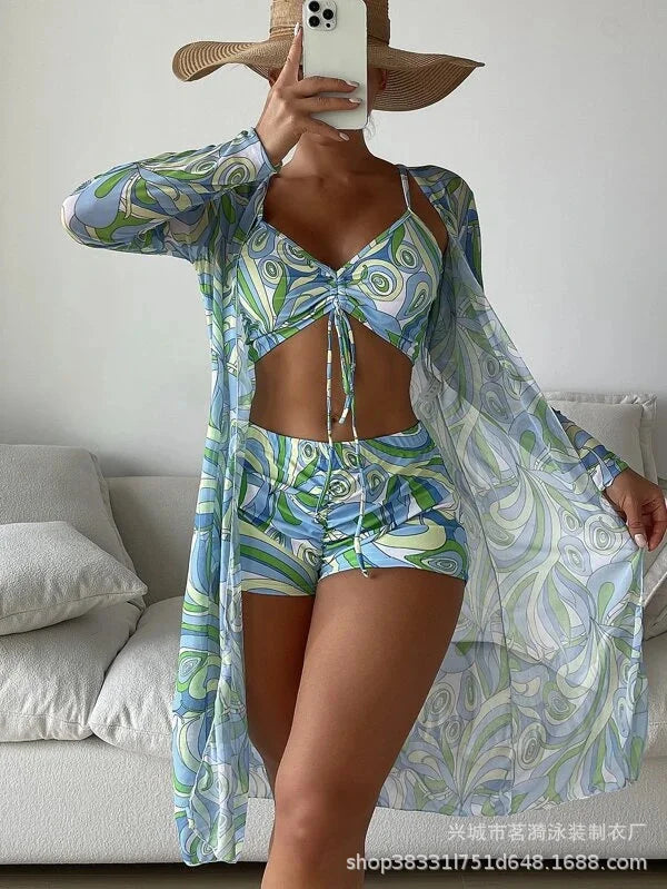 Summer Print Tankini Set – Push-Up 3-Piece Women’s Swimwear