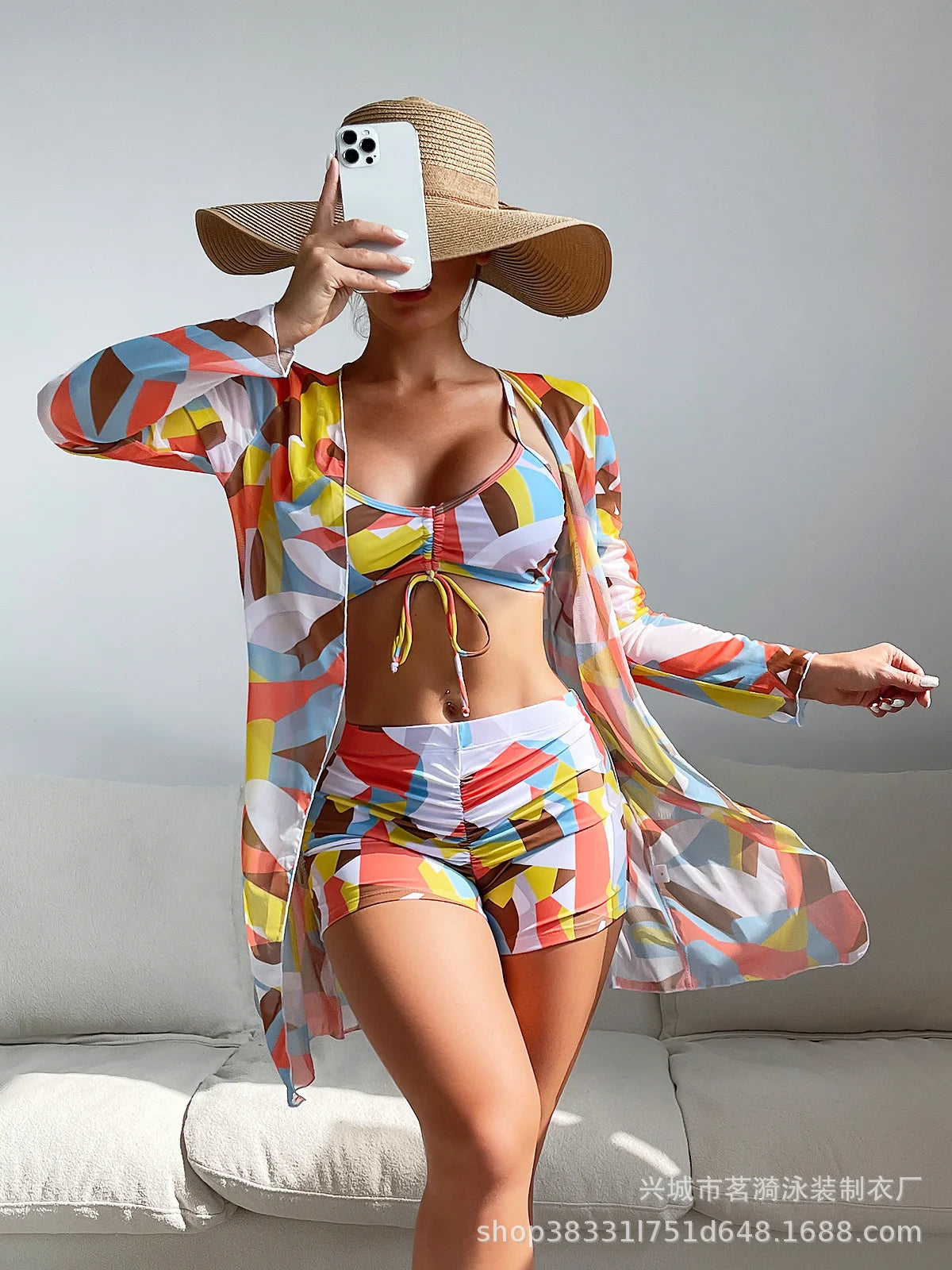 Summer Print Tankini Set – Push-Up 3-Piece Women’s Swimwear