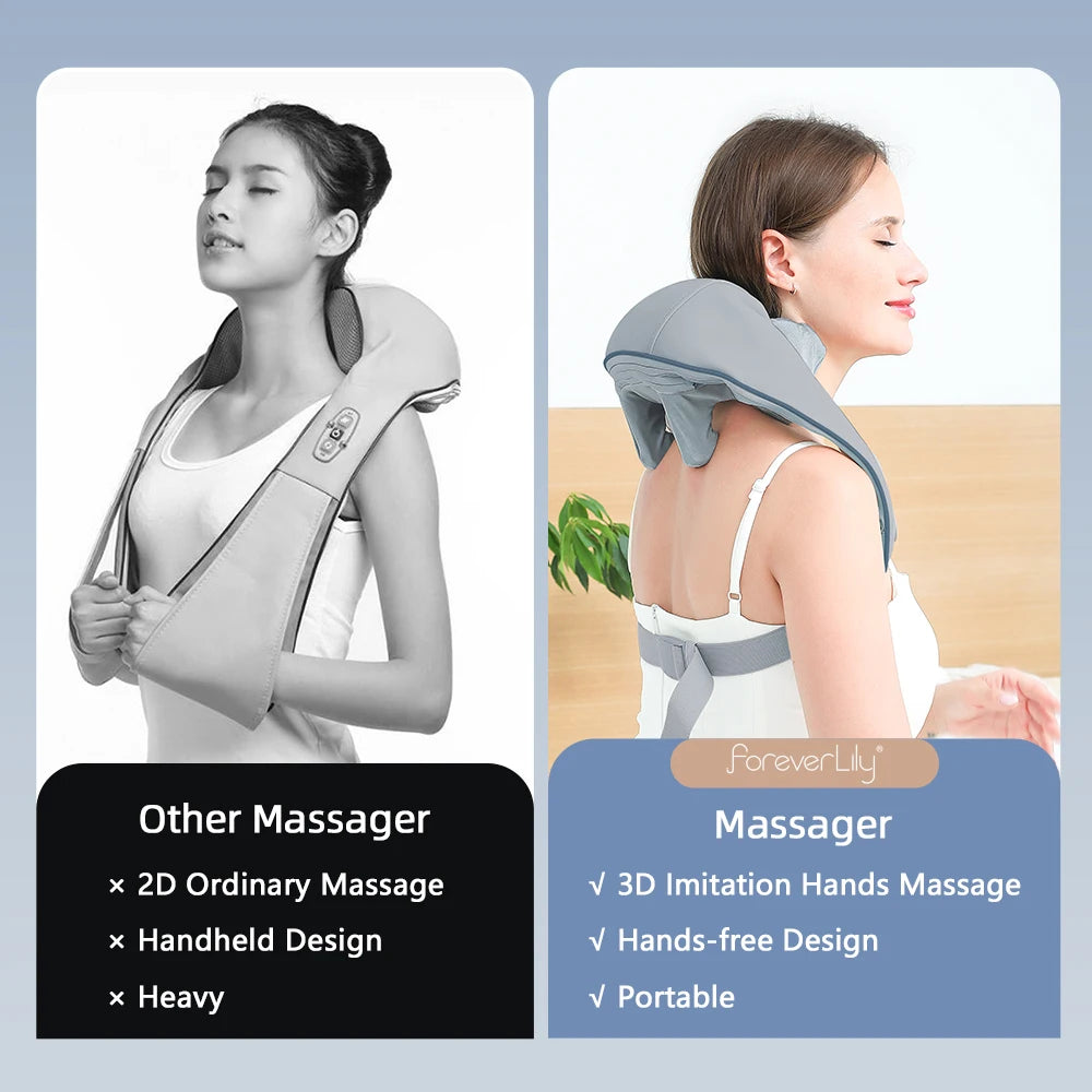 Foreverlily Wireless Neck & Back Massager – Kneading Massage Shawl