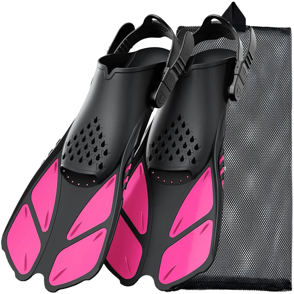 Adjustable Open-Heel Short Snorkel Fins for Adults