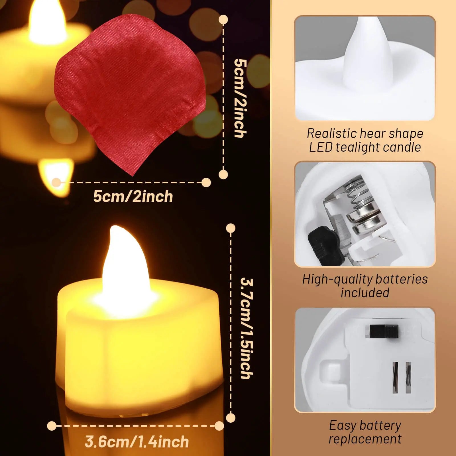 24/48 Pack Heart-Shaped LED Tea Lights – Romantic Rose Petal Decor