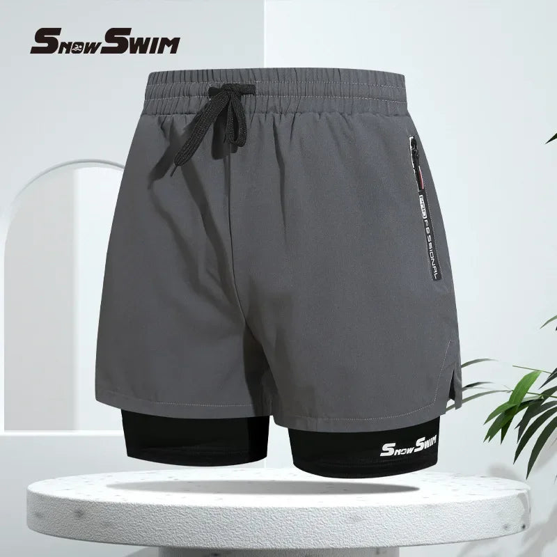 Men's Quick-Dry Double-Layer Swim Trunks