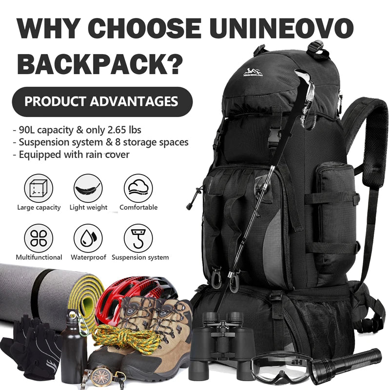 90L Waterproof Hiking Backpack – Large Capacity Outdoor Camping Rucksack