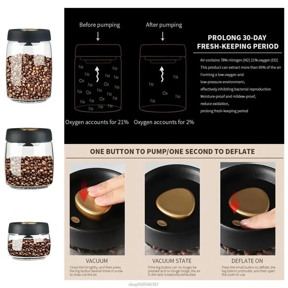 Coffee Beans Vacuum Sealed Glass Storage Jar